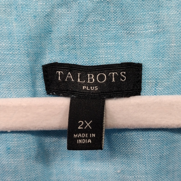 Talbots 100% Linen Tunic Top Women's 2XL Blue Long Sleeve Roll Tab Minimalist - Picture 7 of 9
